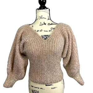 Charlotte Russe Sweater Tan Long Sleeve V Neck Sparkle Sweater Size Medium